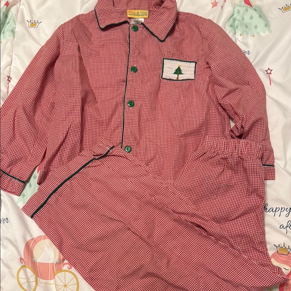 Red Pajama Sets with Long Sleeves and Full-Length Pants